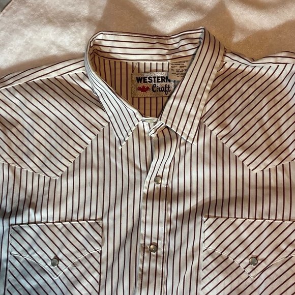 VTG WMG Western Striped Mens Button White Size XL Pearl Snap 2Pocket Long Sleeve - Picture 10 of 14